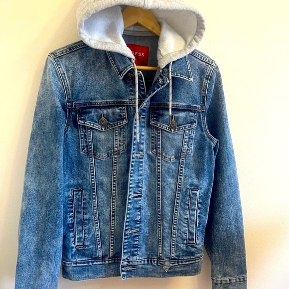 ⭐️Guess Blue Denim Jacket with Gray Hood⭐️ - Picture 8 of 13